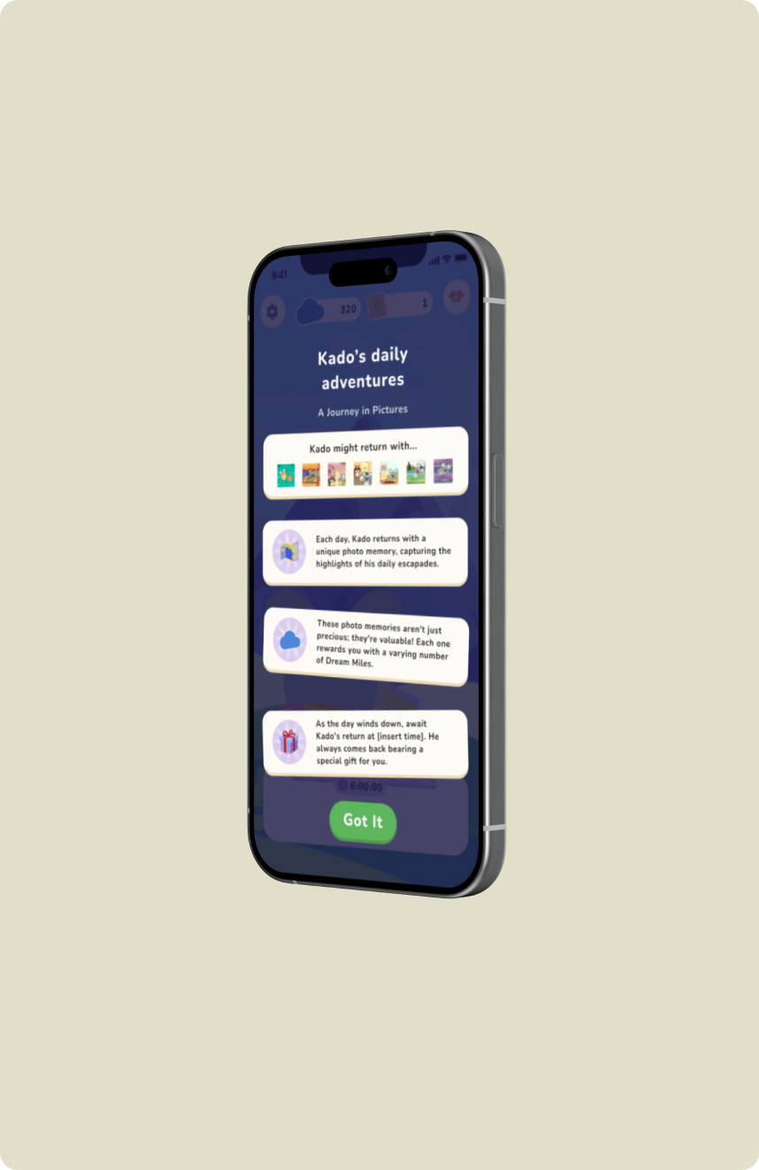 Kado's daily adventures info screen